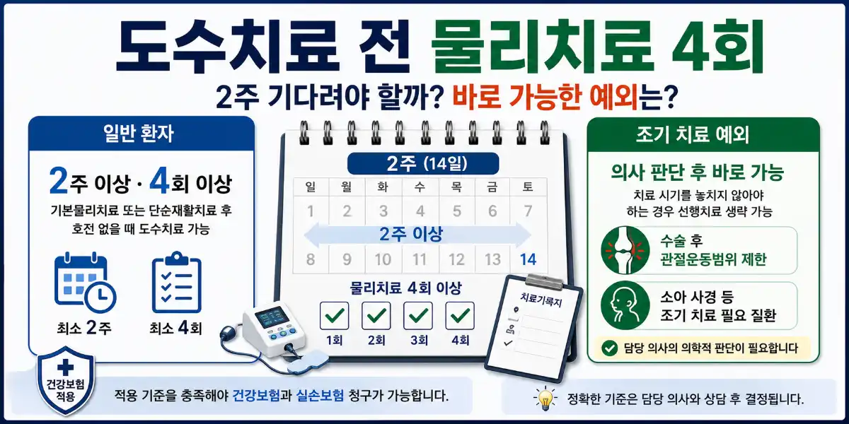 도수치료 전 2주 동안 물리치료 4회를 받는 선행치료 기준