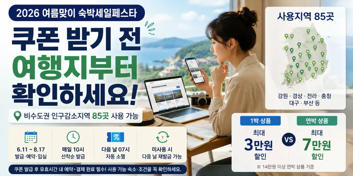 2026 숙박세일페스타 사용지역 85곳과 1박 연박 할인 조건
