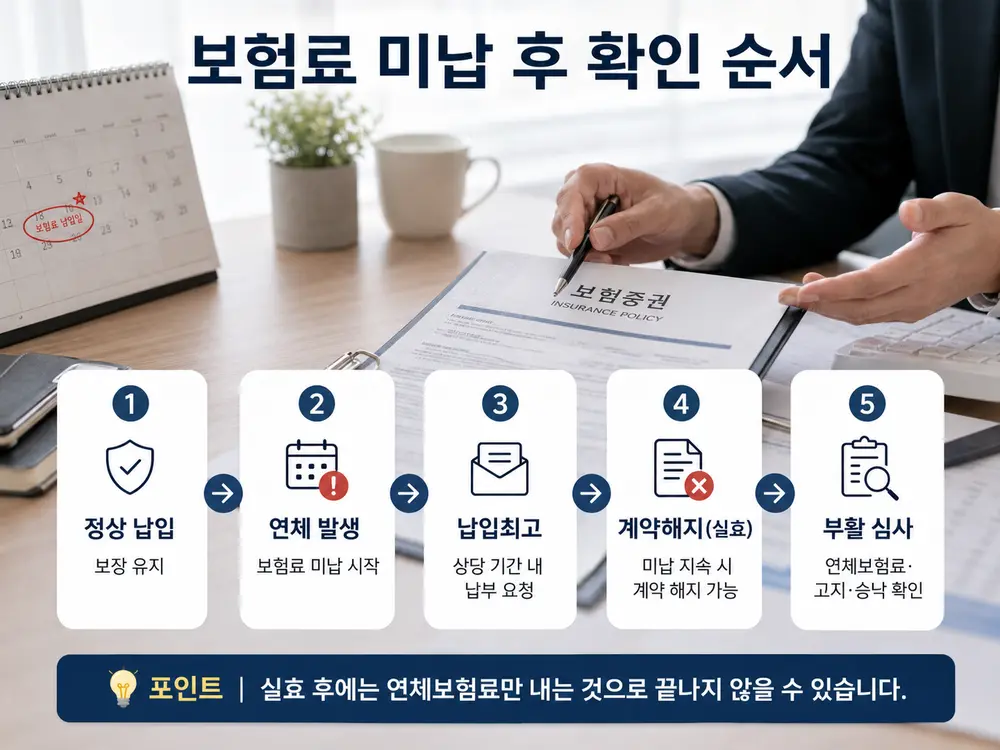 보험료 미납 실효 납입최고 부활 순서 인포그래픽