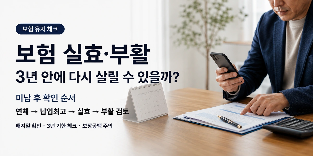 보험 실효 부활과 보험료 미납 계약의 효력회복을 확인하는 대표이미지